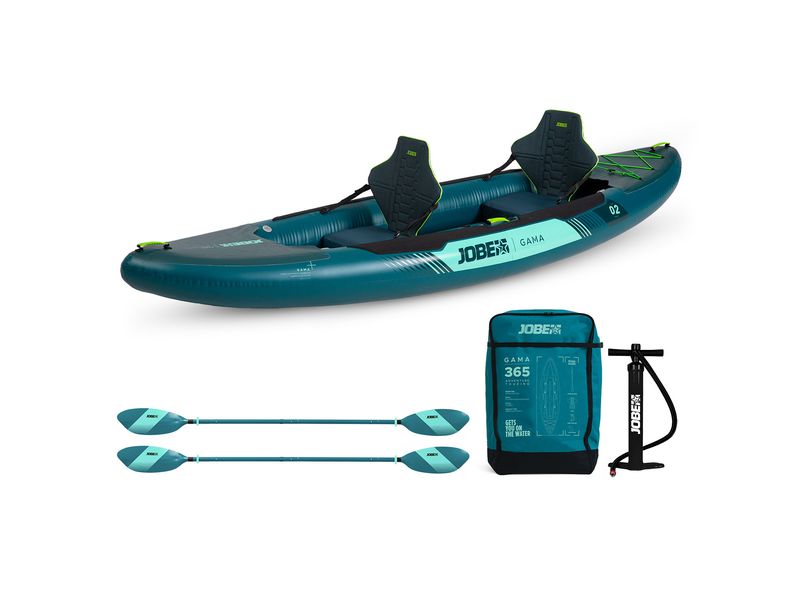 JOBE Gama Inflatable Kayak Package Atlantic Green Vielseitiges aufblasbares Kajak-Set für Abenteuer auf dem Wasser