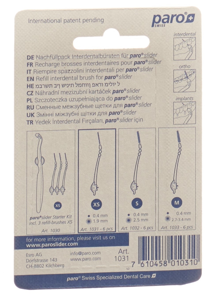 PARO slider refill-brushes XS 6 Stk