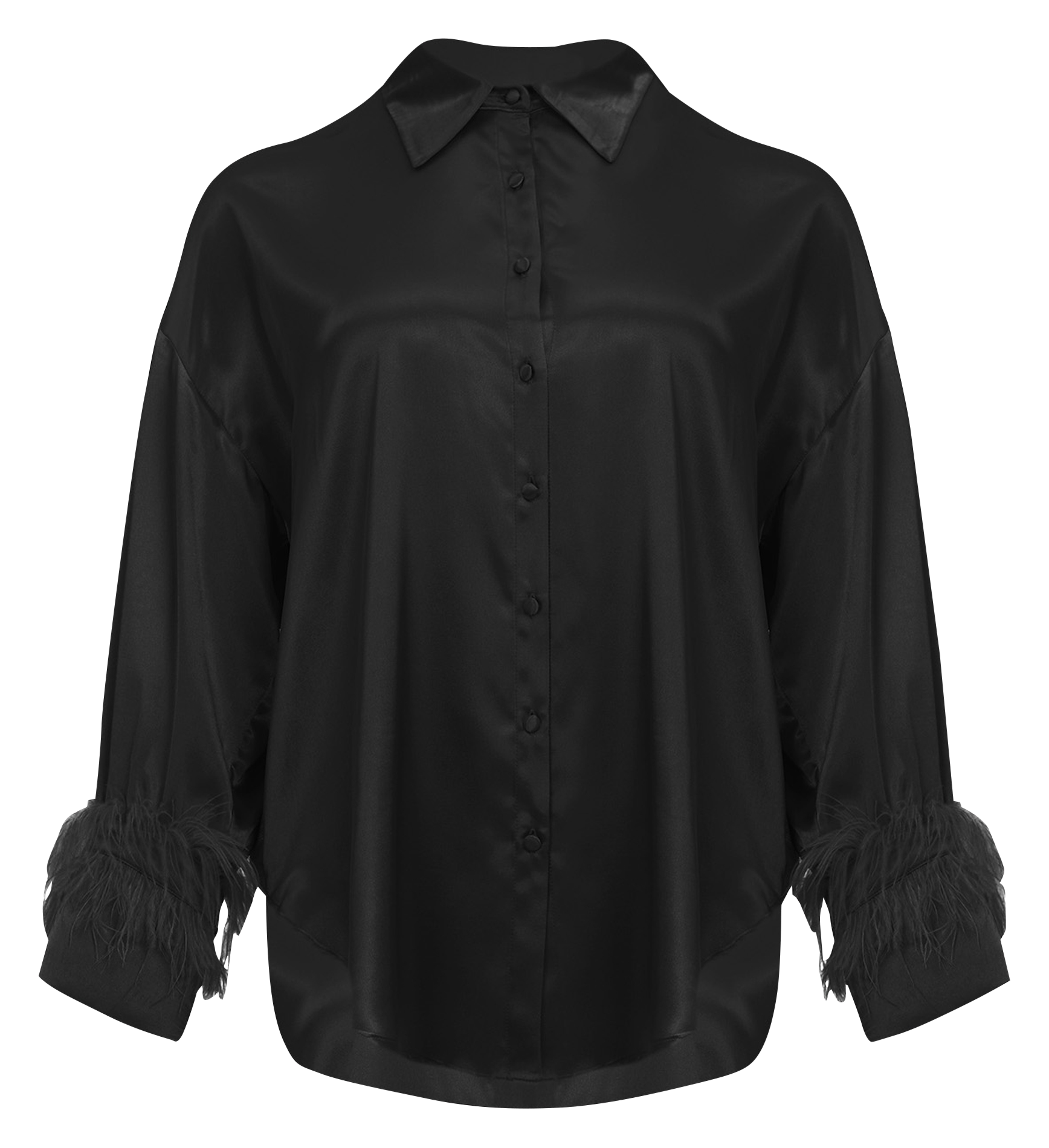 Chemise col classique satinée à plumes | Noir