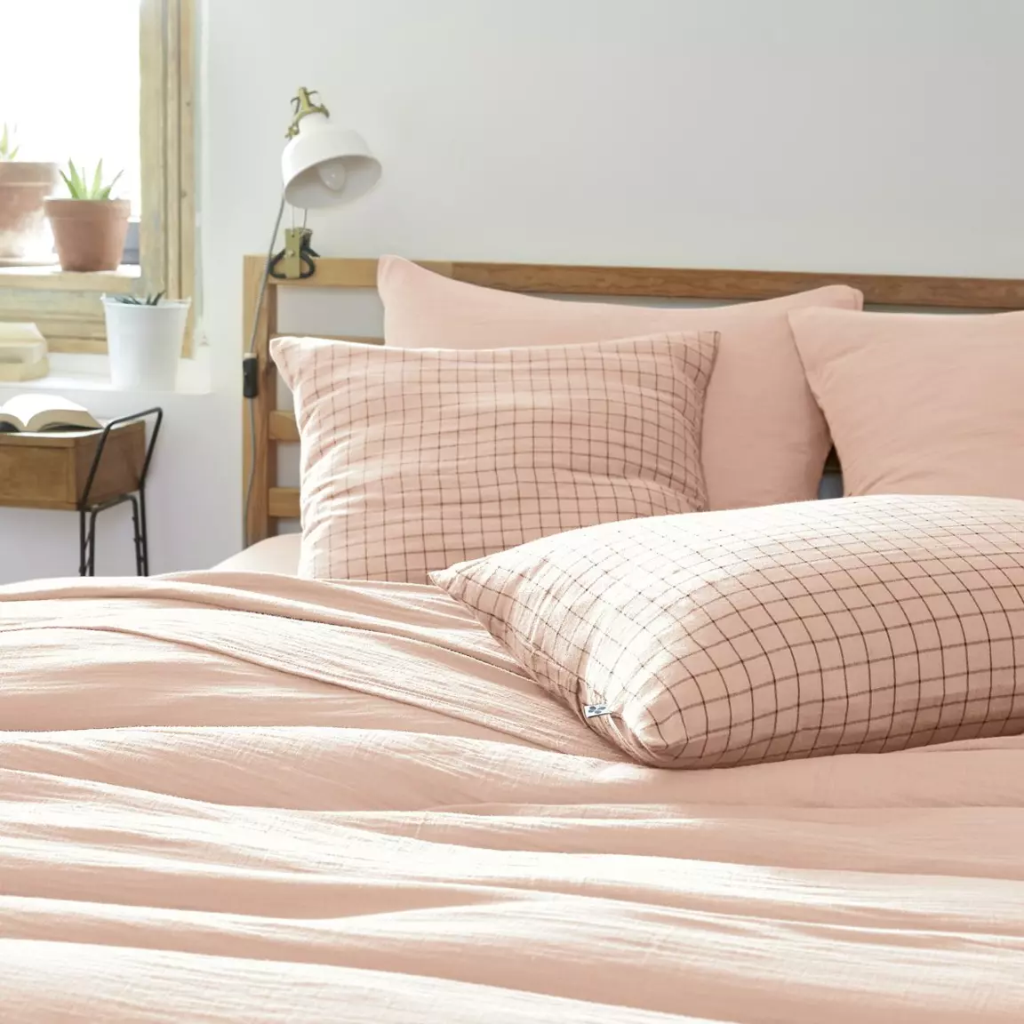 Taie d'oreiller carrée gaze de coton (60 x 60 cm) Gaïa Mix Rose poudré