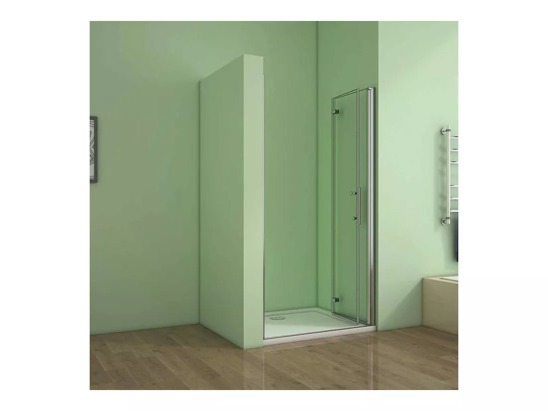 Porte de douche pivotante et pliante porte de douche 76x195cm en 6mm verre trempé anticalcaire