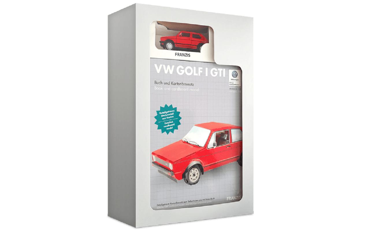 PKW VW Golf 1 GTI Modell und Baubuch 1:38, Deutsch/EnglischModellauto im Massstab 1:38 & Kartonbausatz im Massstab 1:18