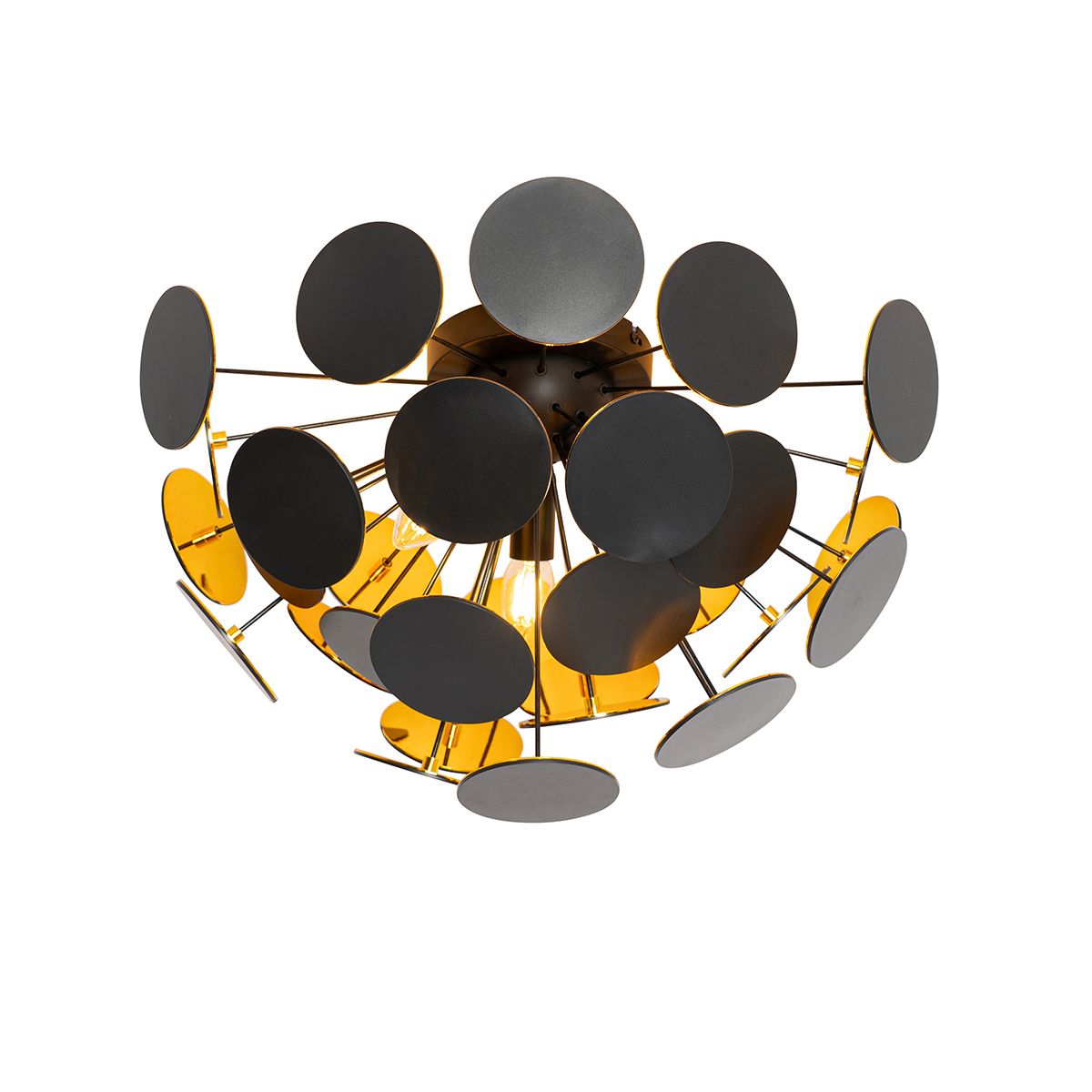 Design plafondlamp zwart met goud 54cm 3-lichts - Cerchio