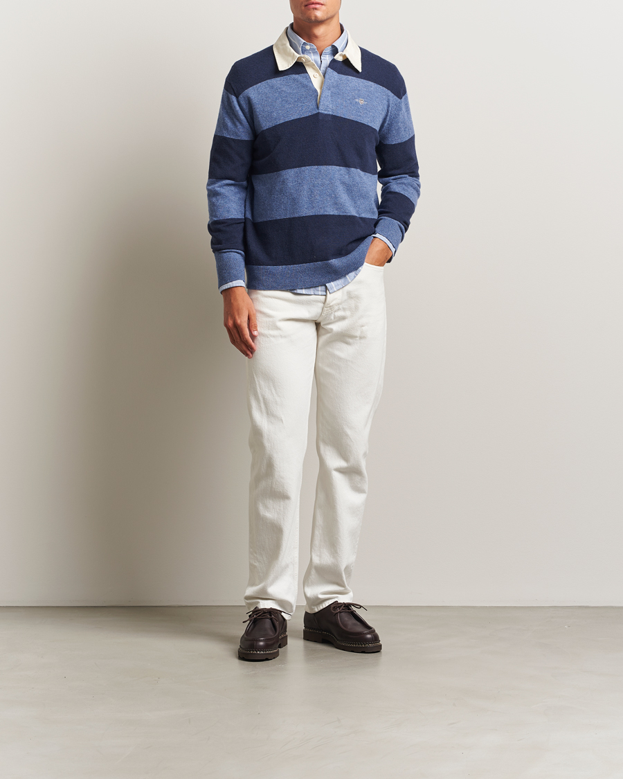 GANT Extra Fine Lambswool Striped Knitted Rugger Marine