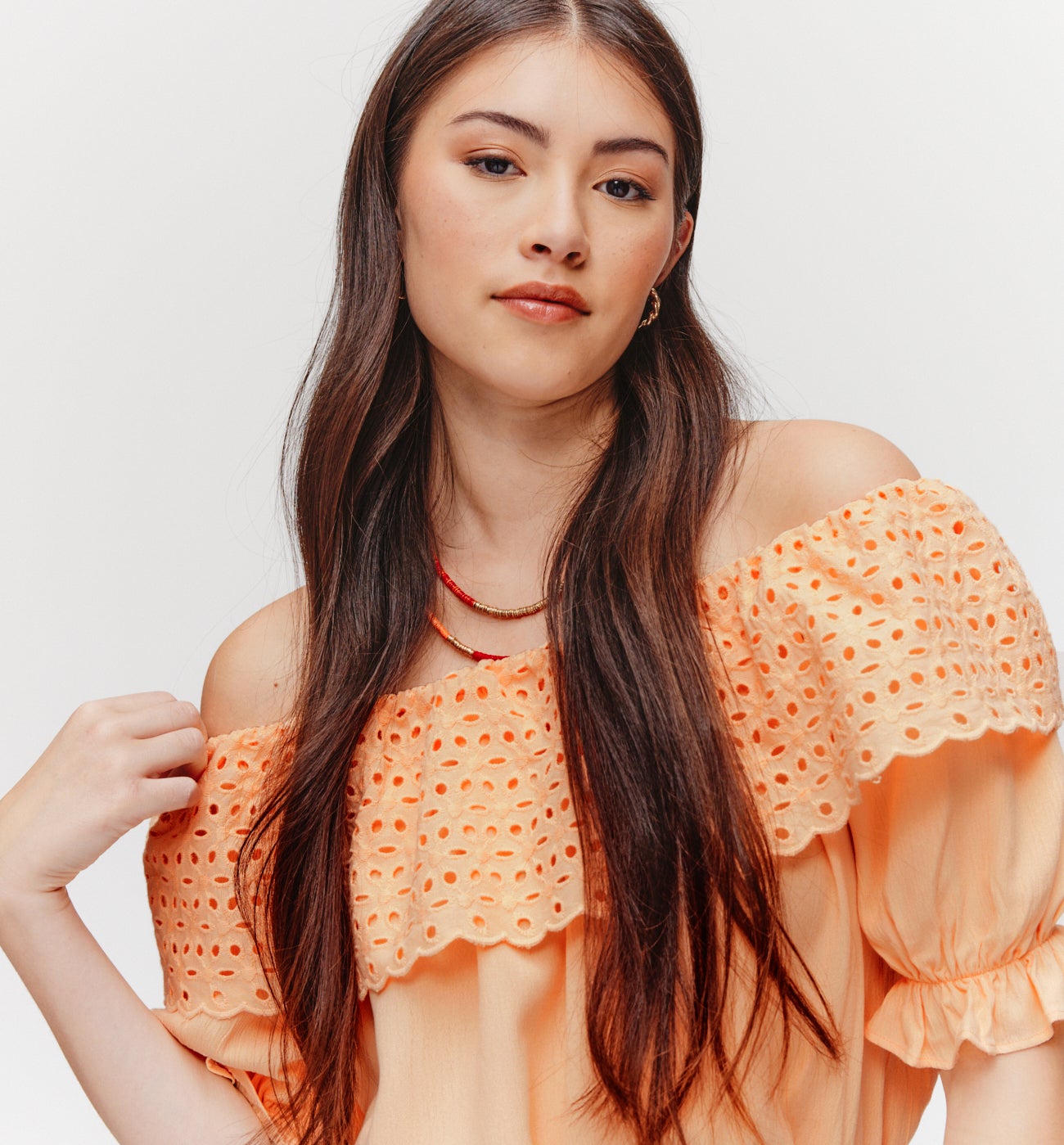 Blouse à encolure Bardot - Saumon clair