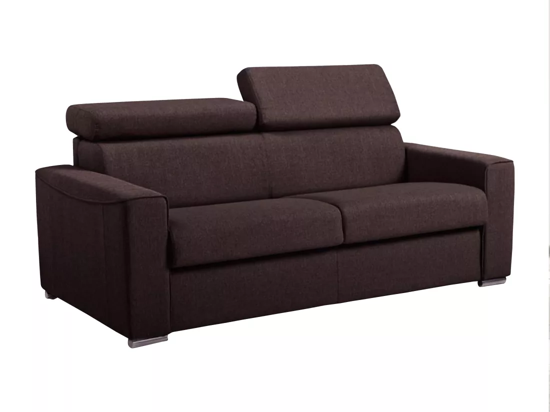 Canapé 2 places convertible express en tissu marron - Couchage 120 cm - Matelas 18 cm VIZIR