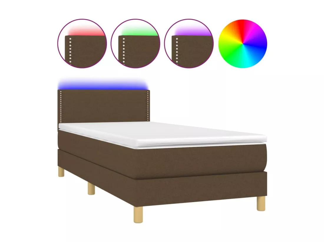 Sommier tapissier et matelas et LED Marron foncé 90x190cm Tissu