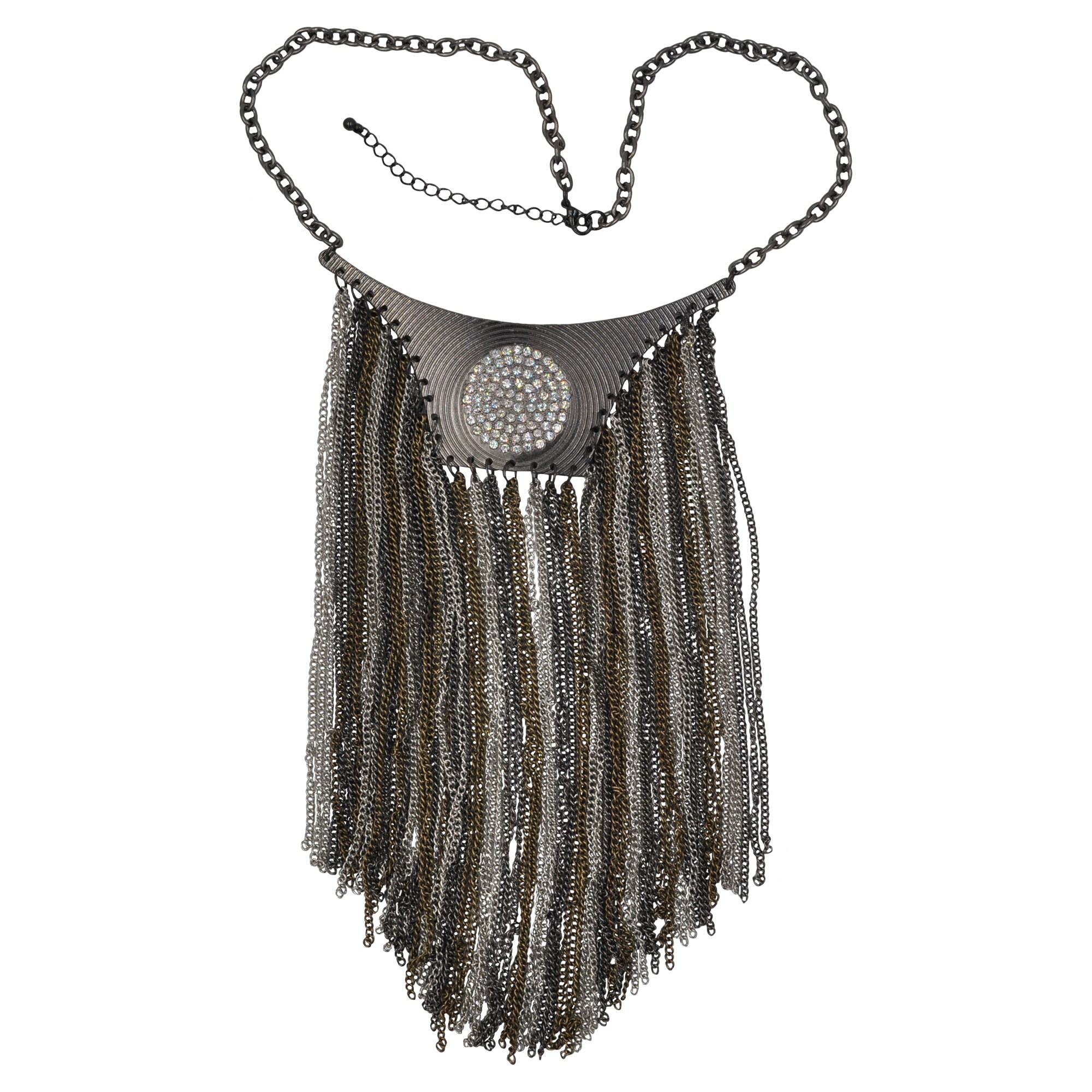 Steuer Modeschmuck Kette Metal tricolor silber/hämatit/goldfarben,Anhänger Strass steine