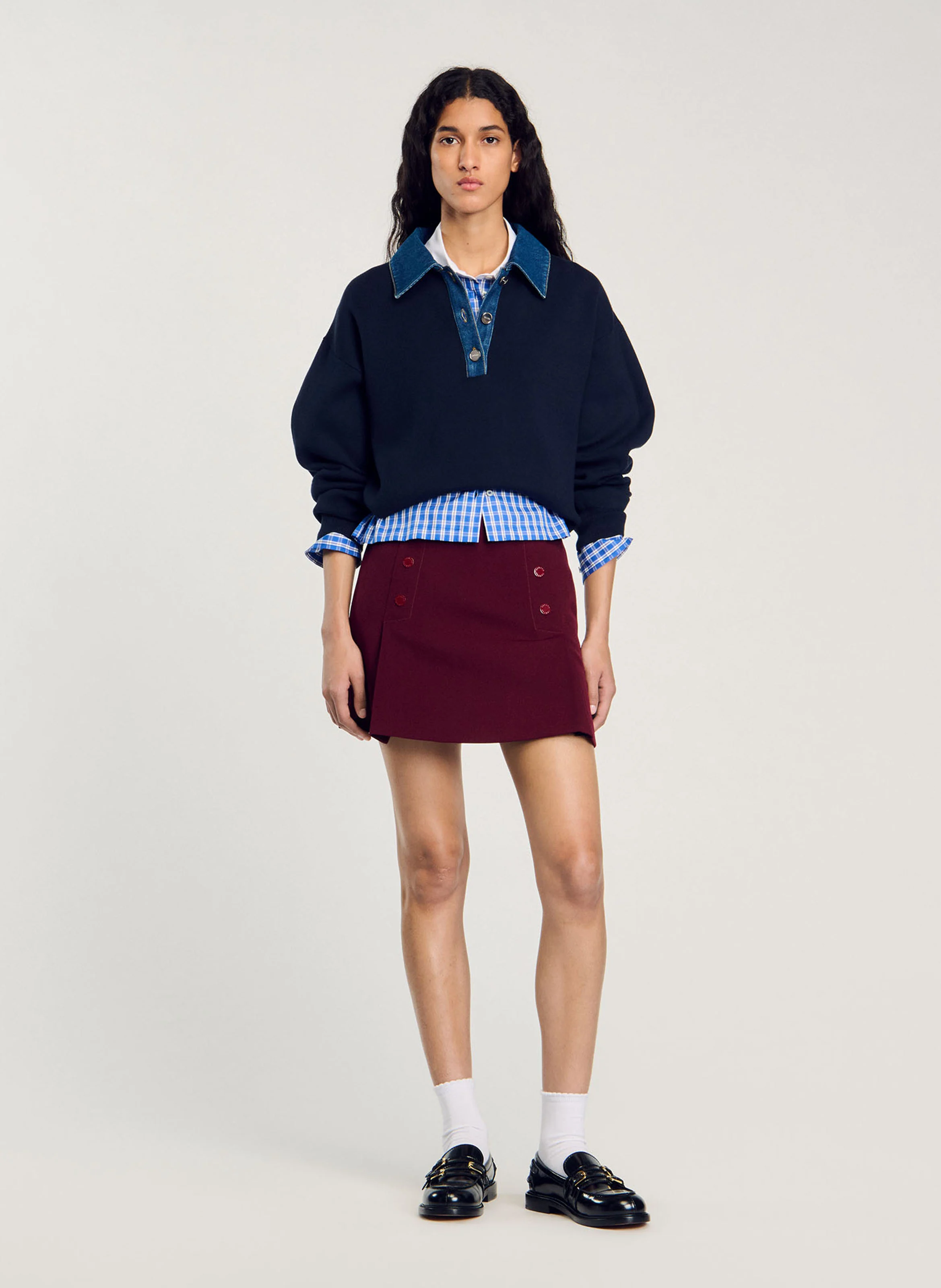 Pull ample à col en jean | Bleu