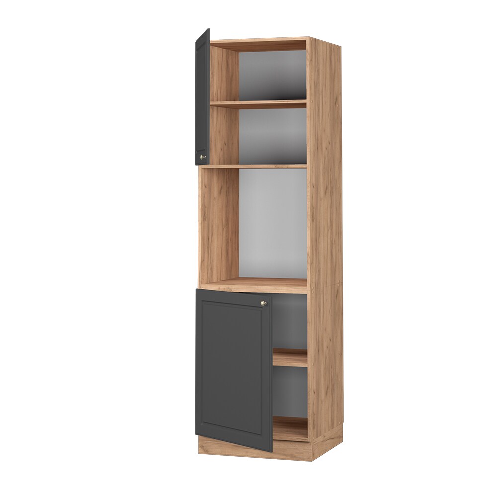 Vicco Herdumbauschrank Küchenschrank Küchenmöbel Fame-Line Landhaus Eiche Anthrazit 60 cm Gold Küche Einbauküche Blende Herdschrank Hochschrank Küchenzeile Drehtür Einlegeboden