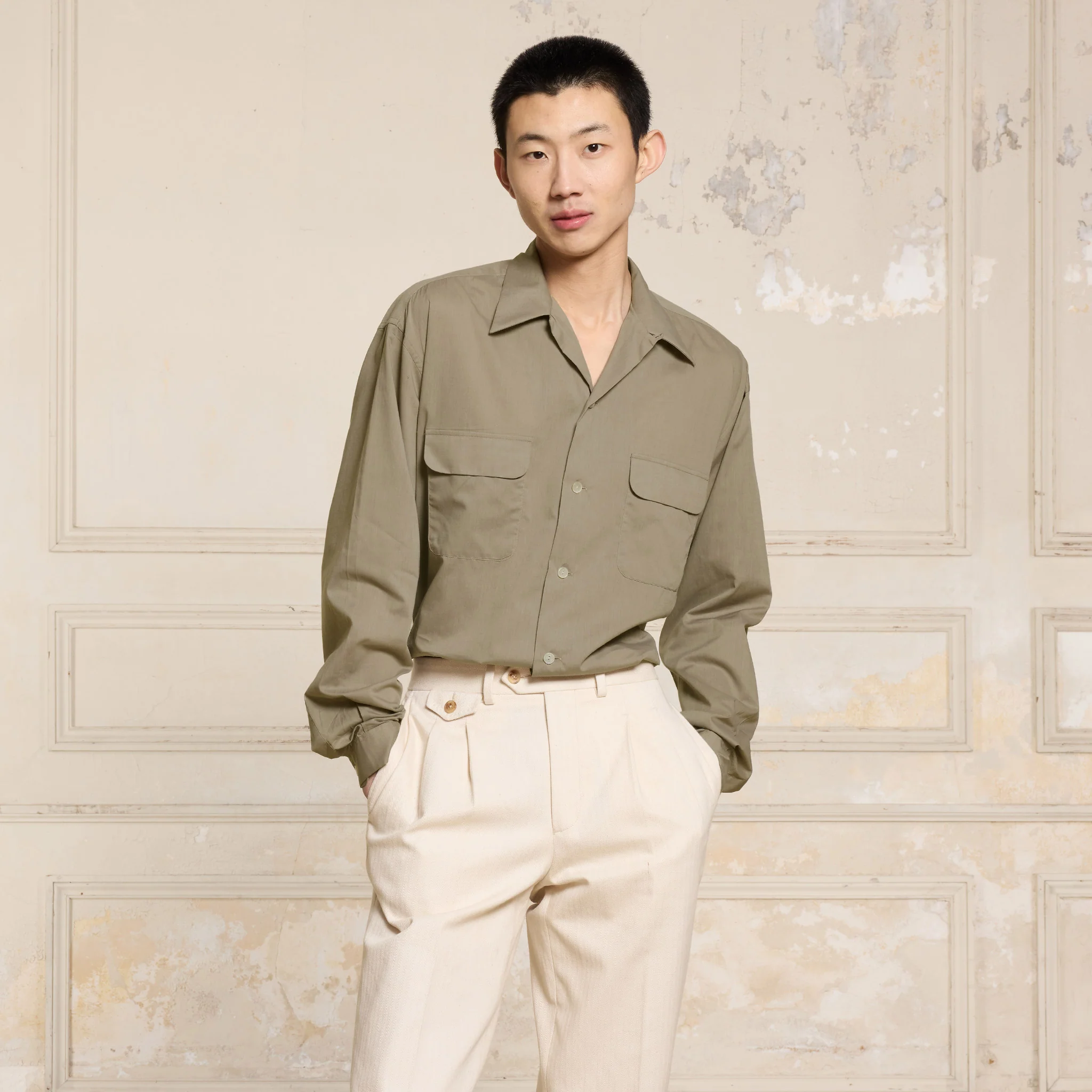 Taupe cotton muslin shirt