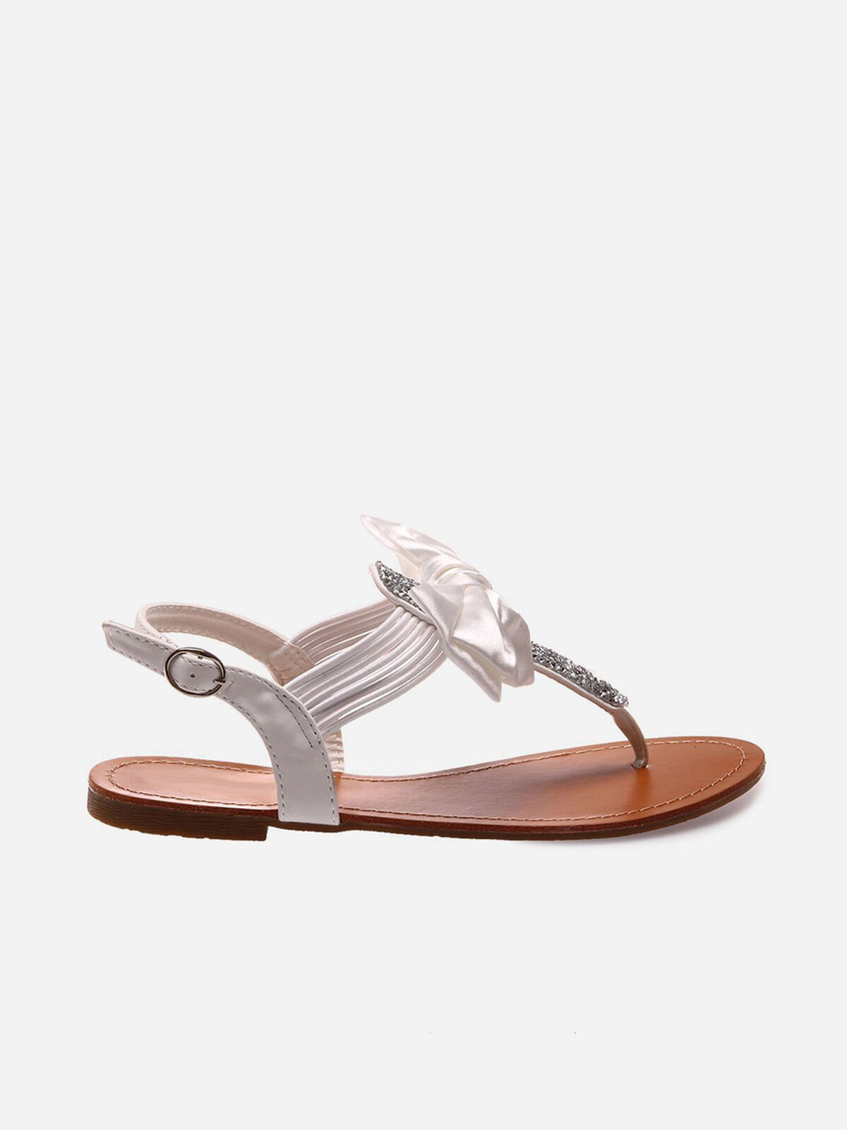 Sandales à strass et noeud grandes tailles- Blanc