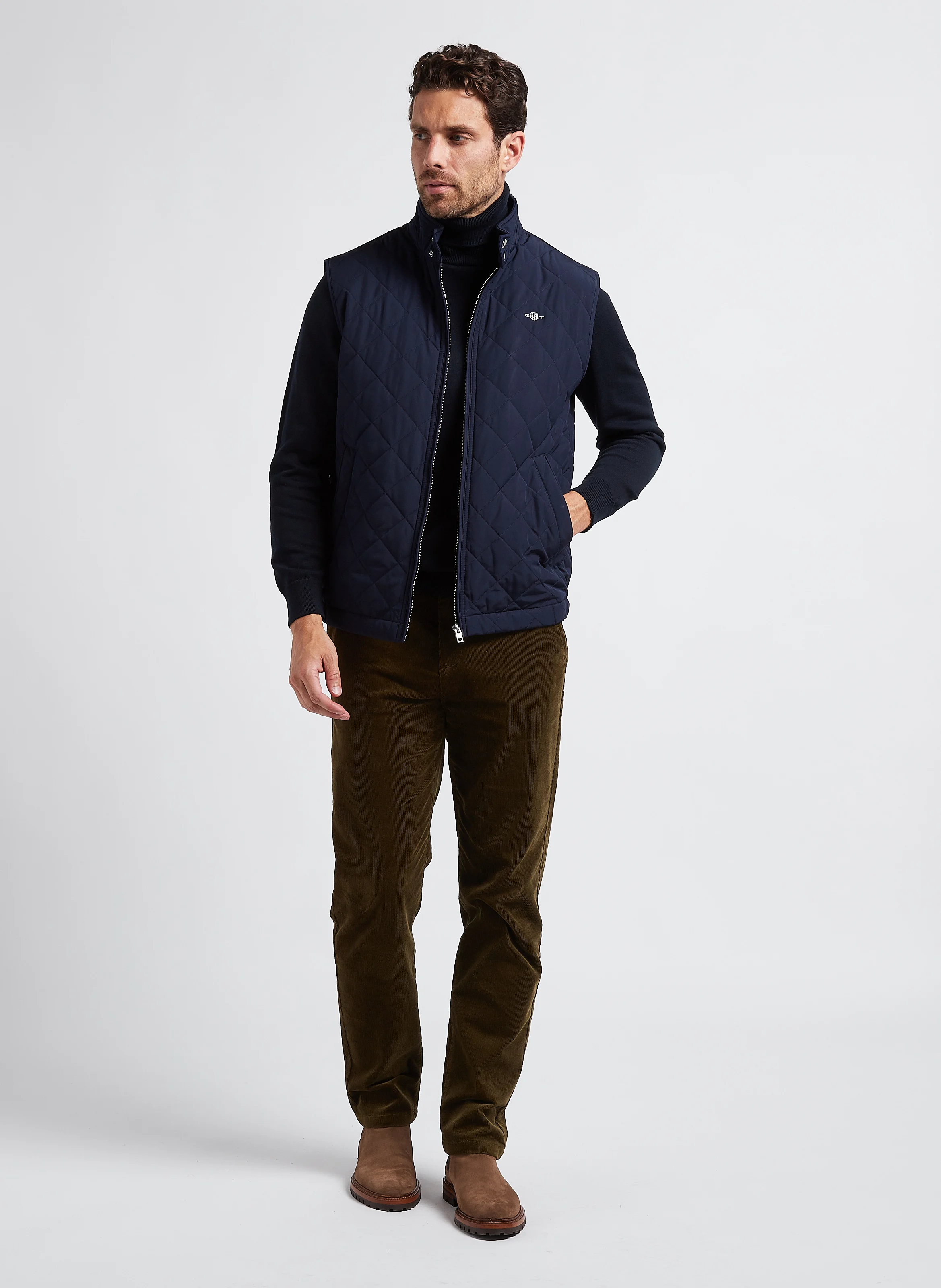 Veste droite matelassée à col montant | Bleu
