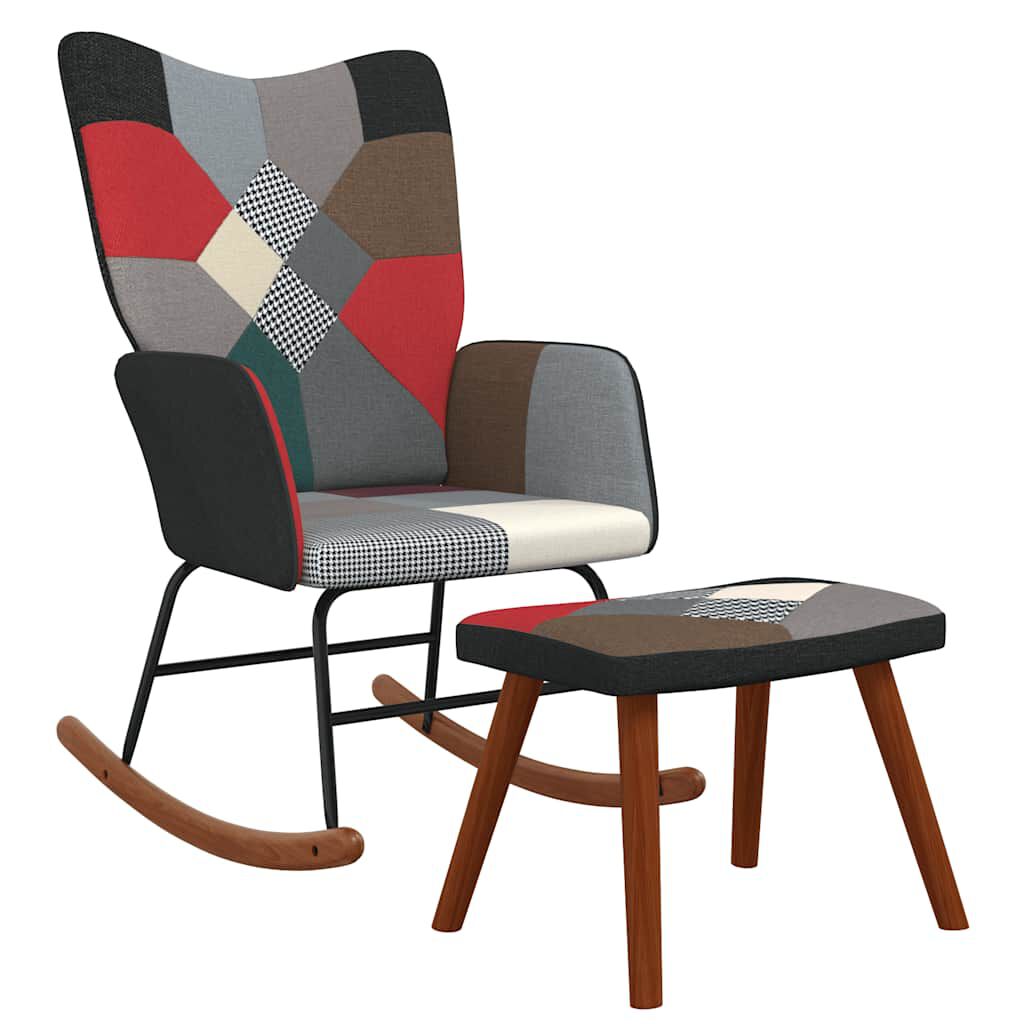 vidaXL Patchwork schommelstoel met voetenbankje, bekleed met stof