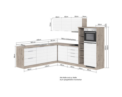Held Furniture hoekkeuken zonder apparatuur Florence 240 cm grijs mat gedemonteerde variant omkeerbaar 1128.6293