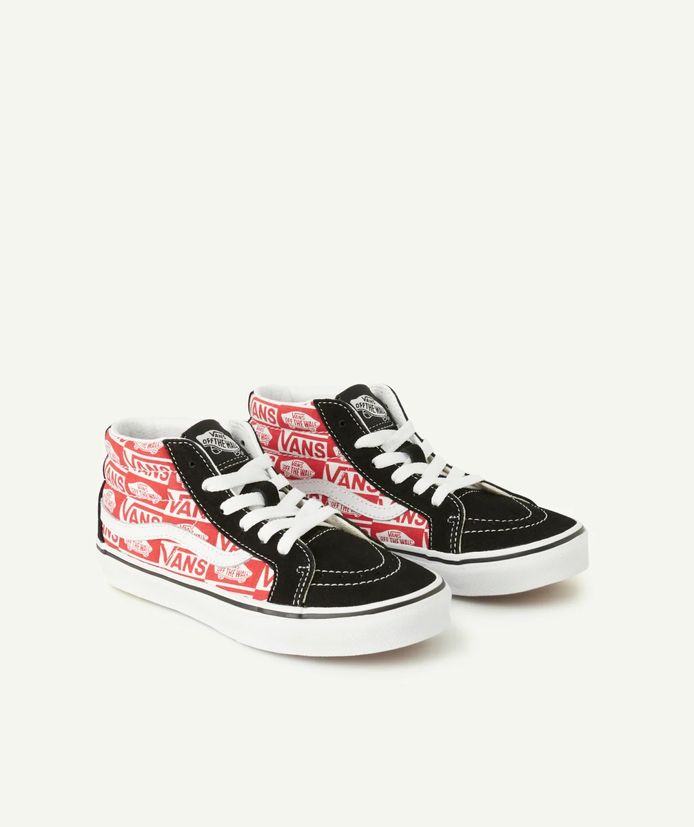 VANSbaskets montantes enfant ski8-mid noir et rouge imprimé logos