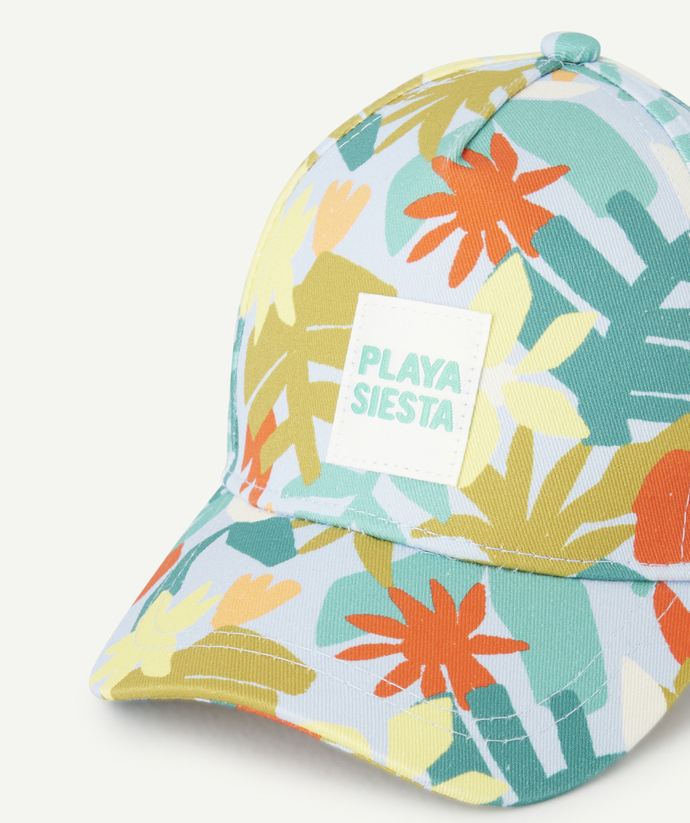 CASQUETTE BÉBÉ GARÇON BLEUE AVEC PATCH BRODÉ ET IMPRIMÉ FEUILLE