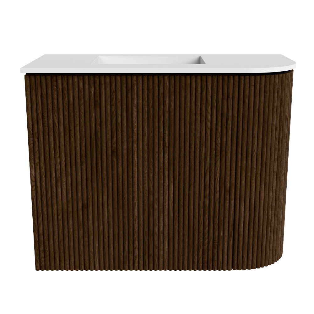 Mondiaz Joya 50cm toiletmeubel ronding rechts walnut met wastafel faye links 1 kraangat talc