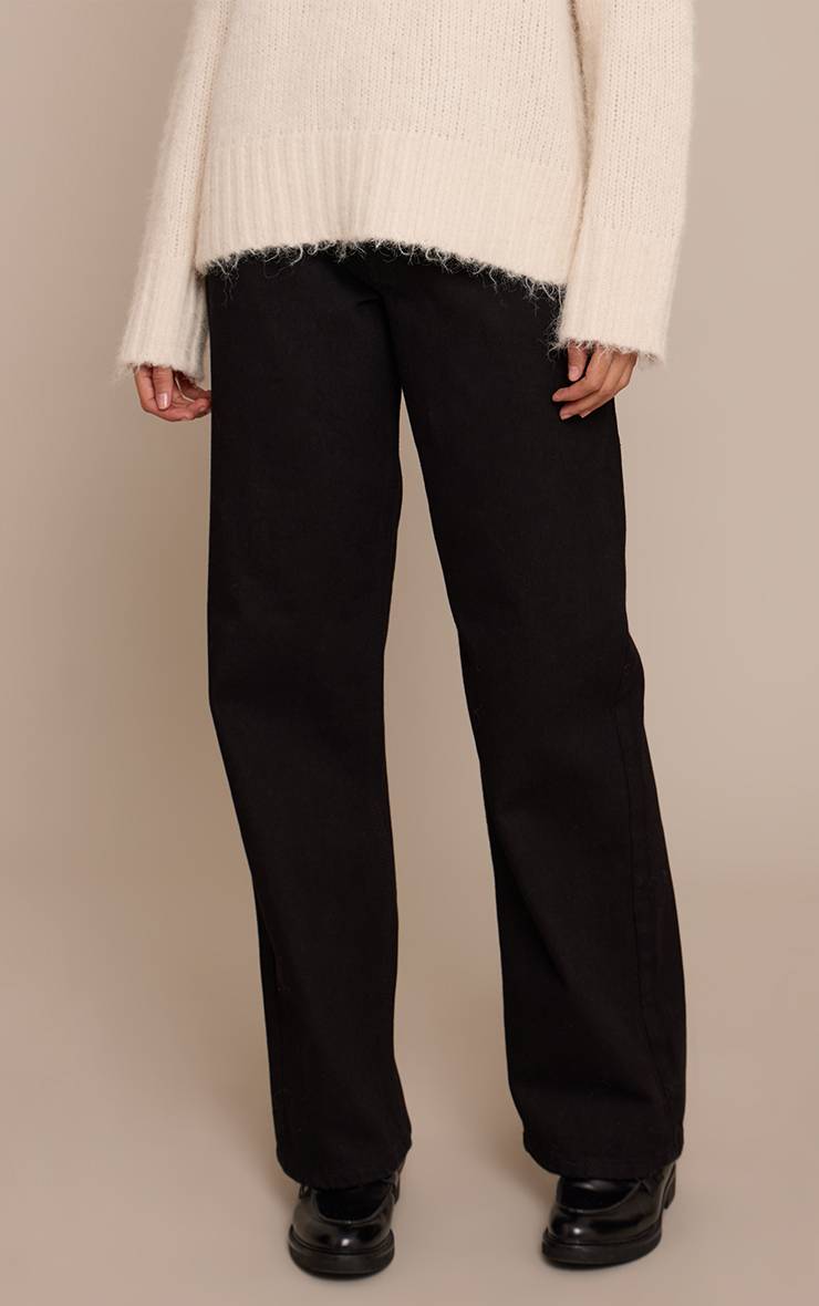 Noir Jean Tall Taille Mi-haute Coupe Large Imprimé Léopard