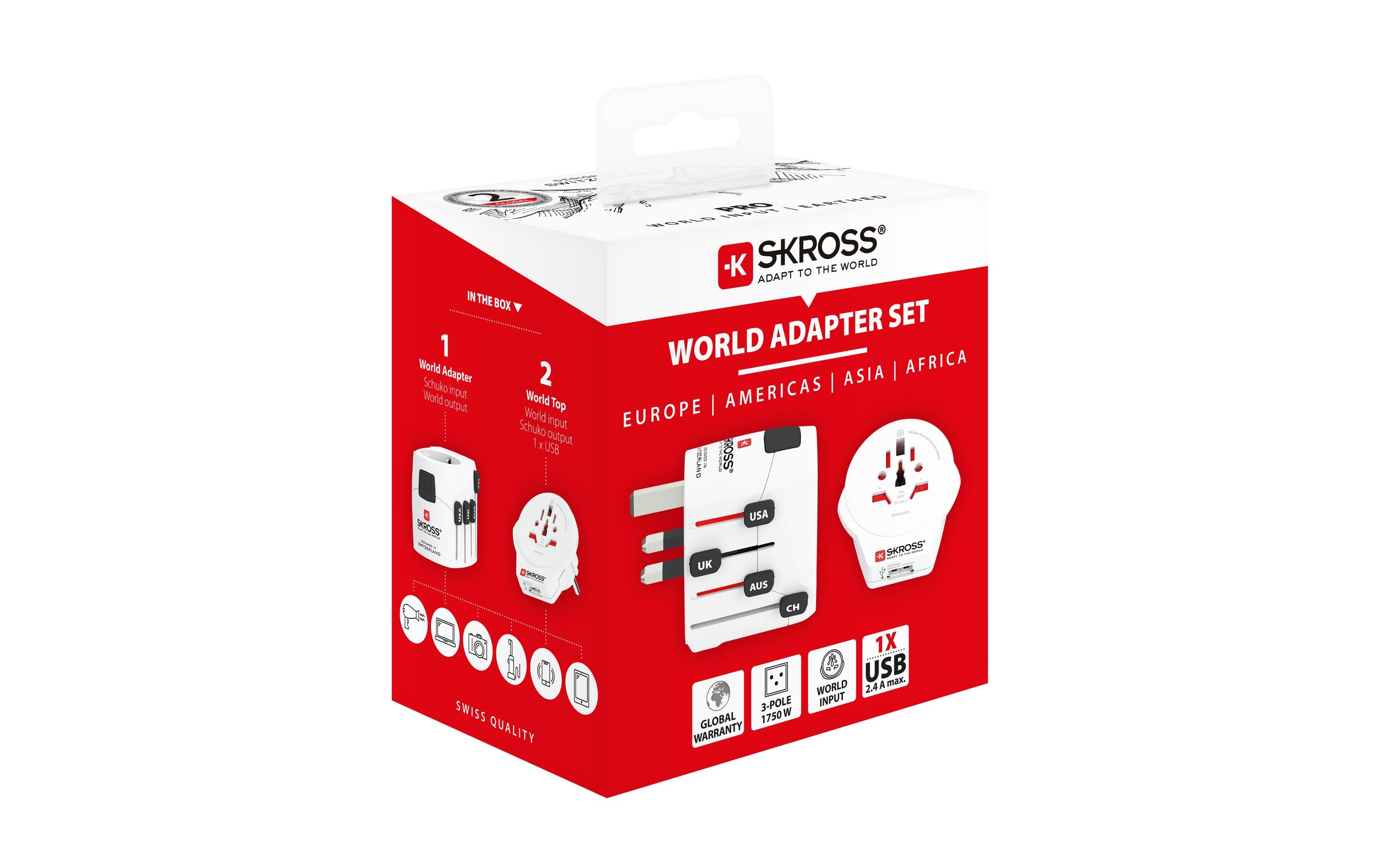 Weltreiseadapter PRO World & USBKompakter 3-poliger Weltreiseadapter mit USB-Anschluss