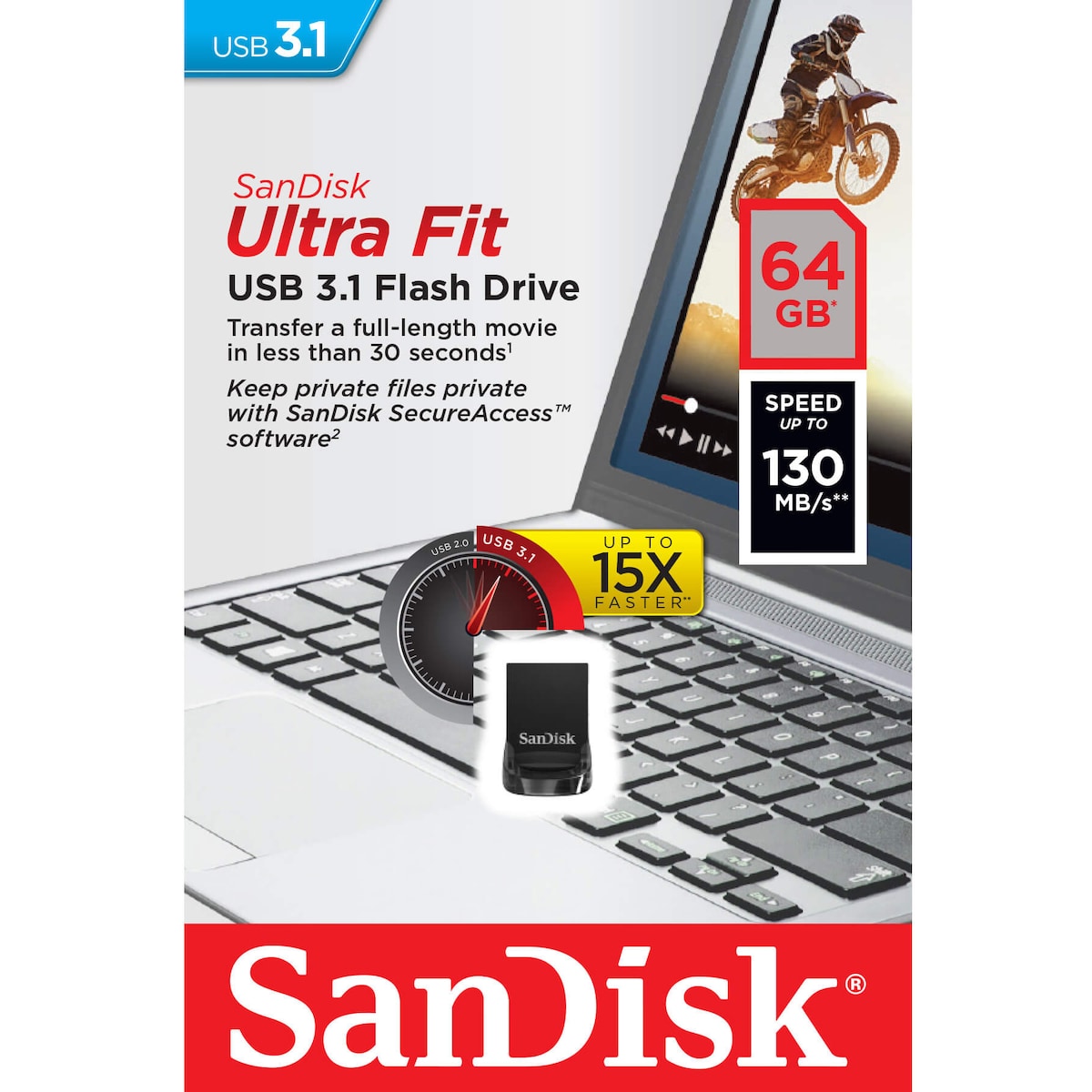 SanDisk Ultra Fit 64 GB USB 3.1 minnepenn