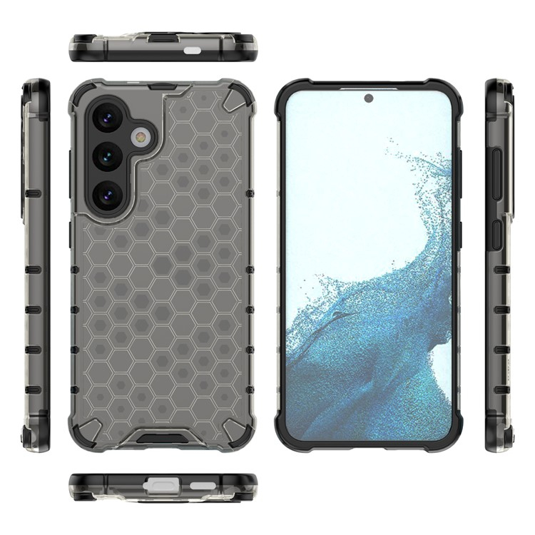 Samsung Galaxy A56 Hybrid Hülle Air Cushion Fallschutz   Bumper im Waben Design - Schwarz (Transparent)