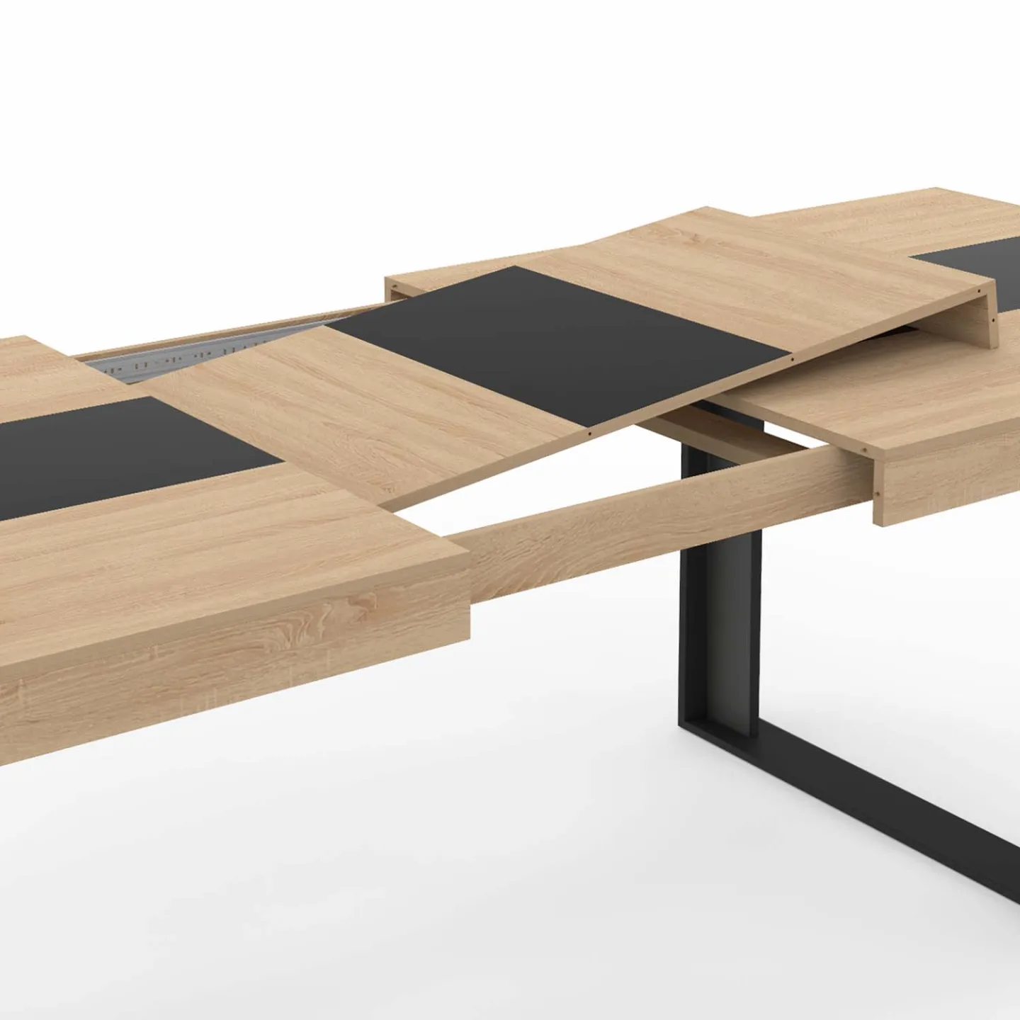 Table à manger extensible rectangle PHOENIX 6-12 personnes bois et noir bande centrale noire 200-300 cm