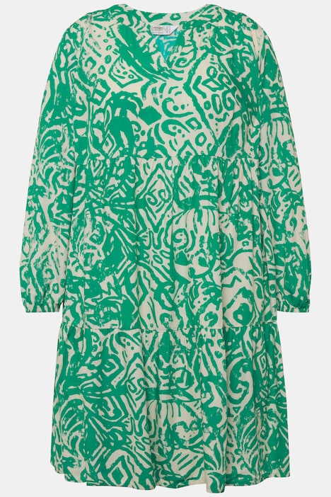 Kleid, Alloverdruck, Tunika-Ausschnitt, Langarm