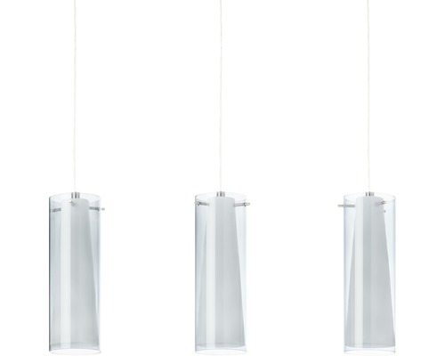 Hanglamp 3-lamps L 72,5 cm nikkel/mat/rookglas/wit