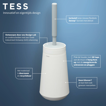Tiger Toiletborstelhouder TESS met Swoop borstel flexibel wit/ lichtgrijs