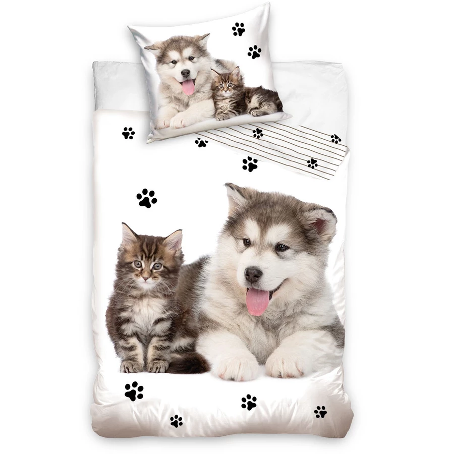 termana Bettwäsche Kinder-Bettwäsche, Teenager 80x80 + 135x200 Hund und Katze