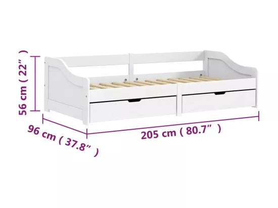 Lit de jour avec 2 tiroirs IRUN blanc 90x200 cm bois pin massif