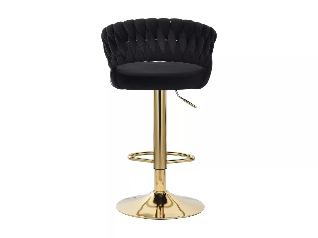 Tabouret de Bar Velours, Lot de 2 Tabouret Bar Réglable Chaise Bar Haute Tabourets de comptoir avec Pied Doré, Chaise Haute Bar pour Bar/Îlot de Cuisine (Noir)