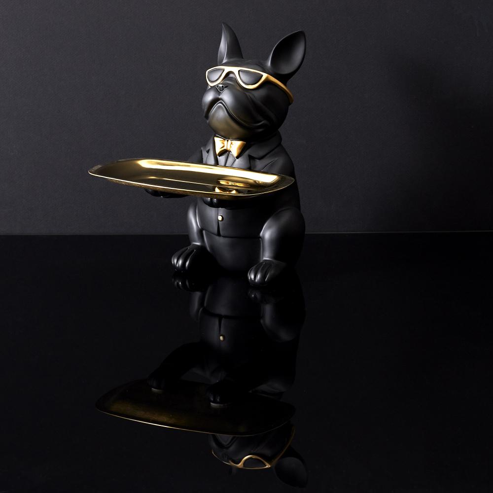 SCULPTURE DECO BULLDOG NOIR VIDE POCHE 21CM