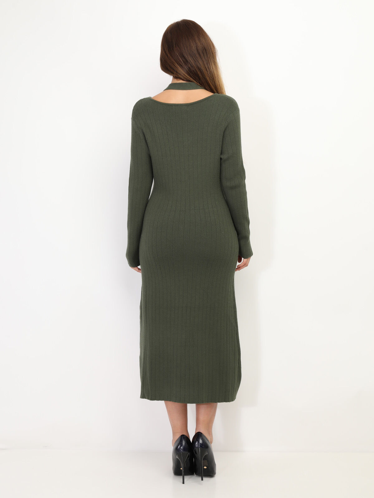 Robe longue cut out à boutons- Kaki