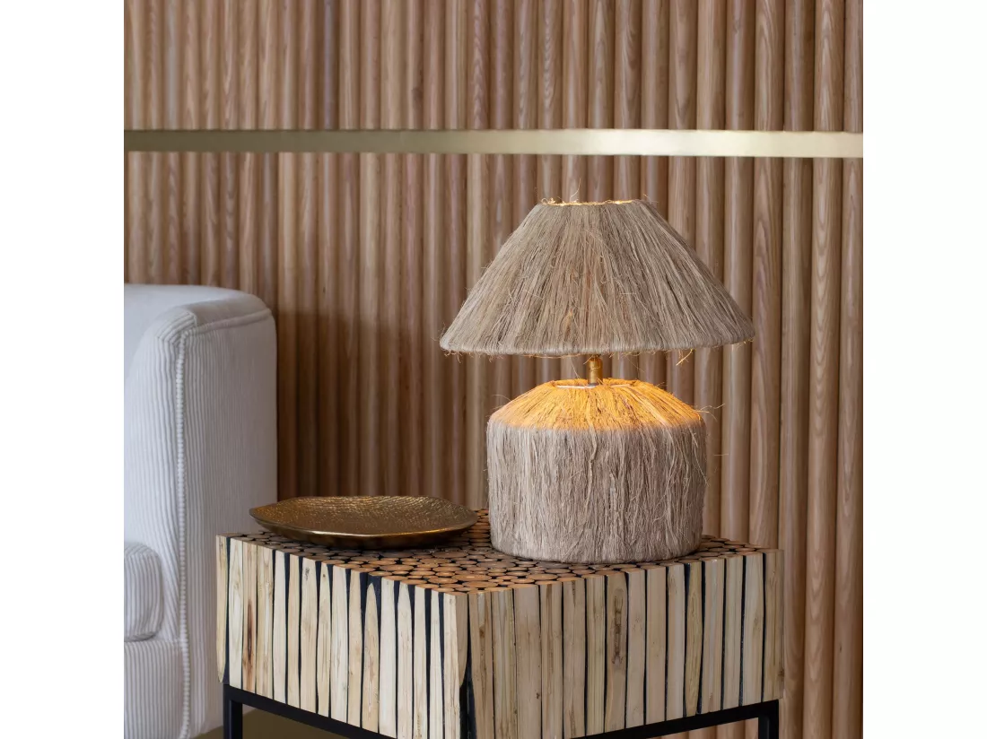 Now's Home - Lampe A Poser En Fibres Naturelles Fait Main Diam 30x32cm Kaya