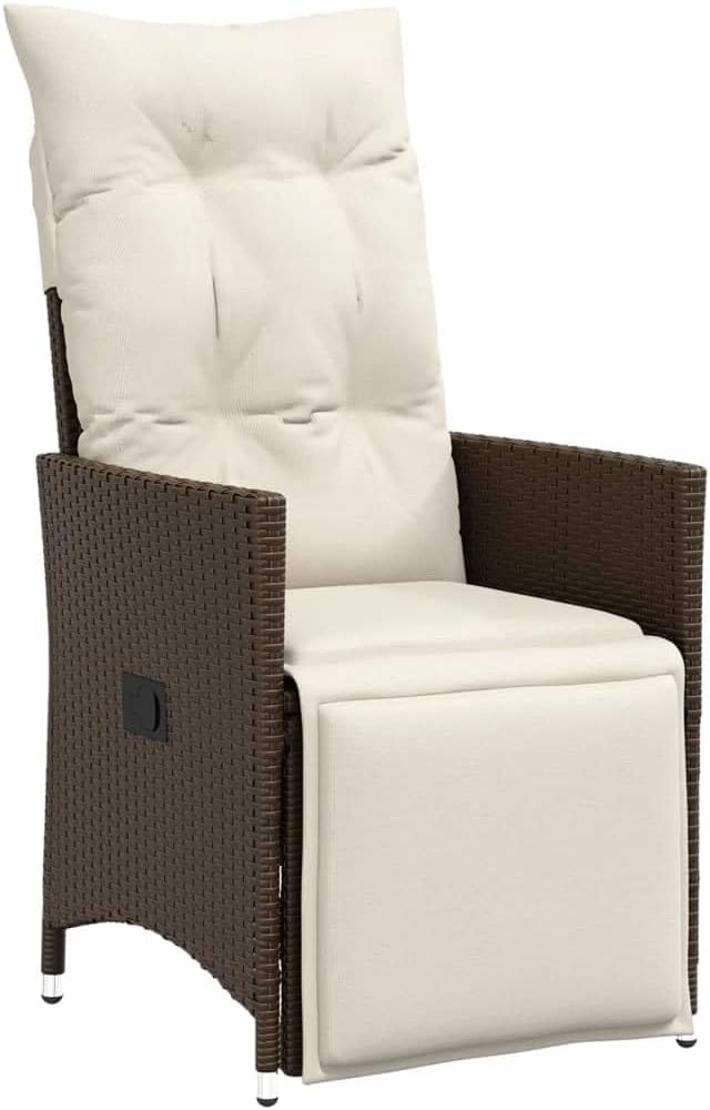 Gartensessel mit Kissen 2 STK.Verstellbar Braun Poly Rattan Verstellbar Gartenstuhl mit Stahlrahmen, Loungesessel für Außenbereich