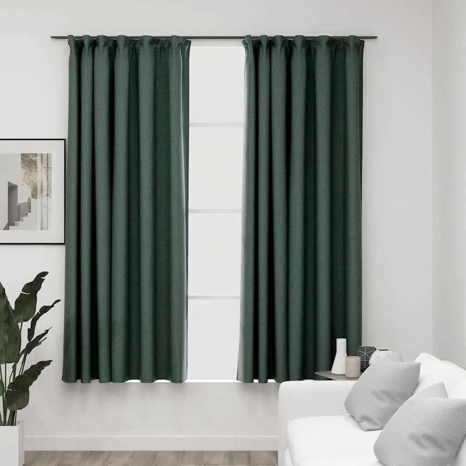 vidaXL - Gordijnen verduisterend - Groen - Stof - 140 x 175 cm - 2 stuks