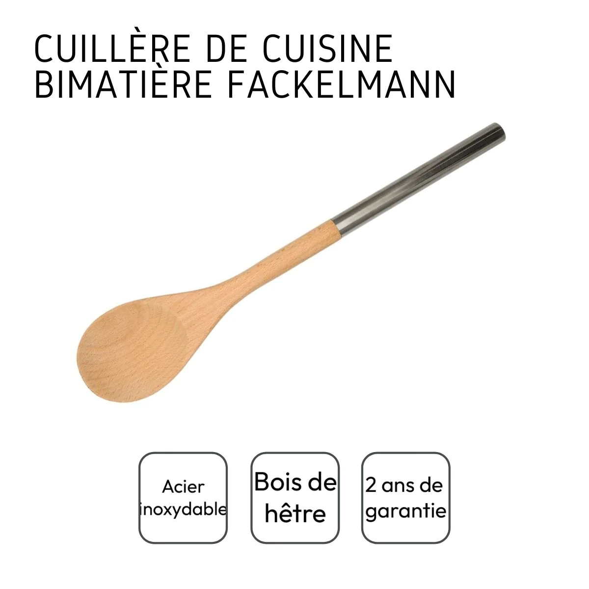 Cuillère en bois manche inox 34 cm Boissellerie Fackelmann