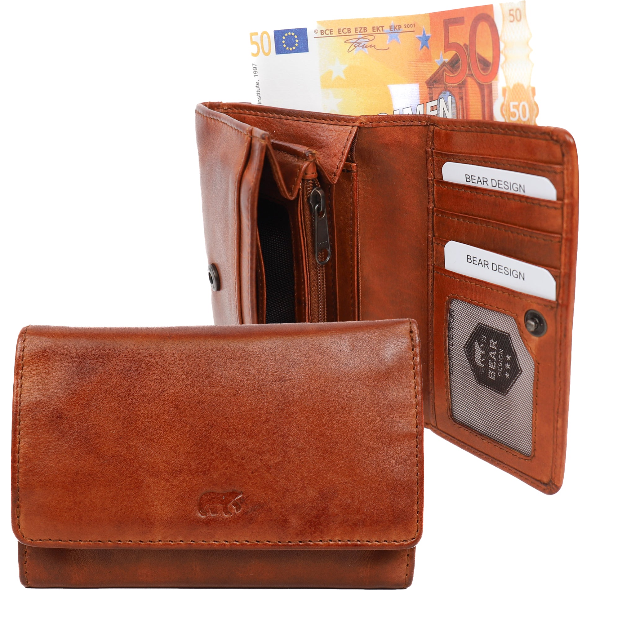 Overslag portemonnee 'Flappie' cognac Cognac