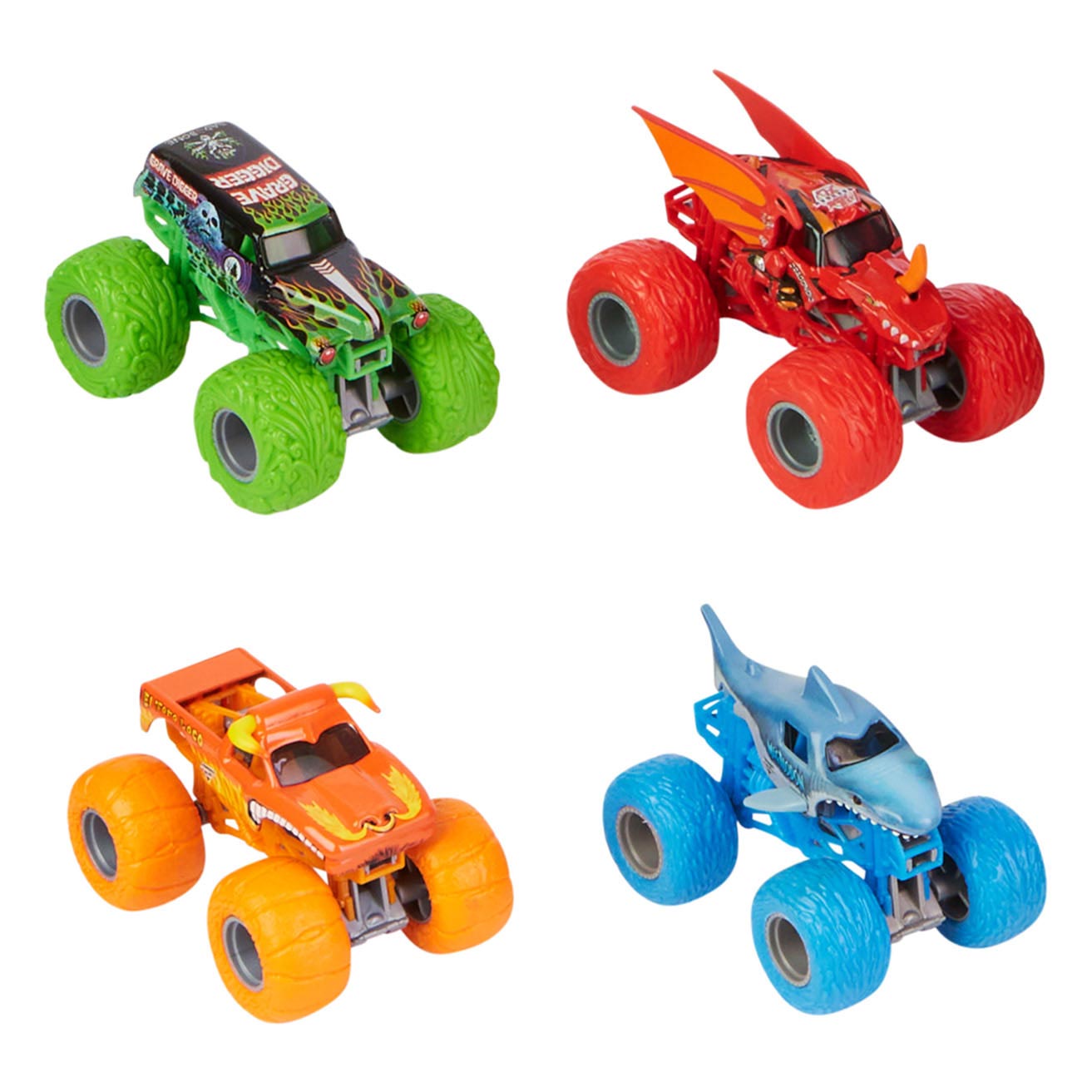 Monster Jam Tough Heads Monstertruck 1:64. 4st.