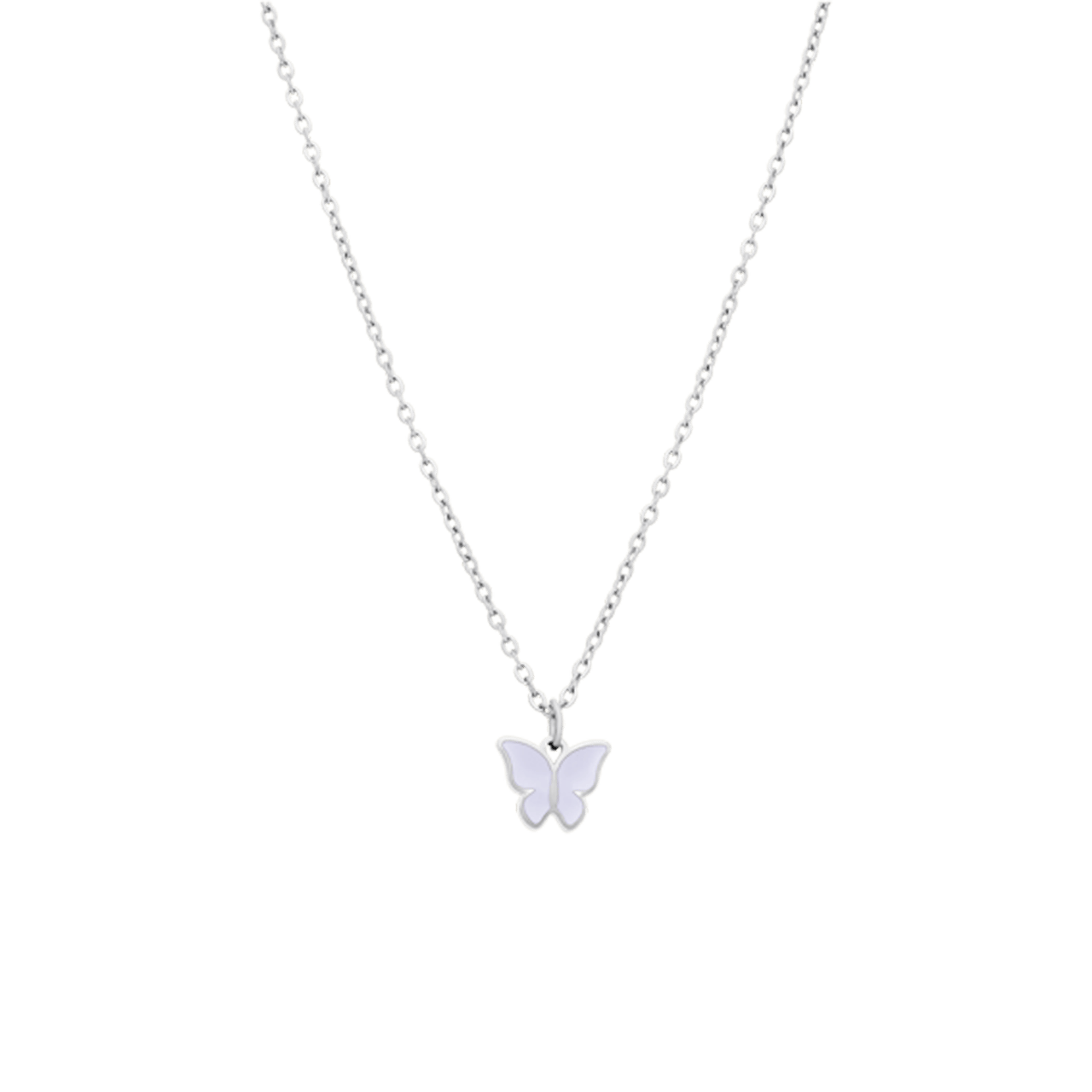 Stalen ketting met vlinder wit