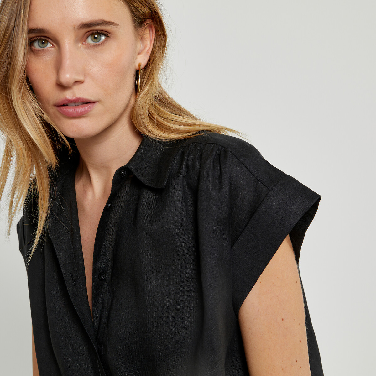 COLEÇÕES LA REDOUTE<br>Vestido camisa longo de linho