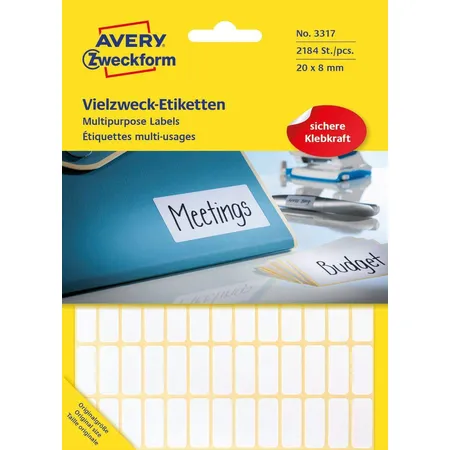 Avery Zweckform 3317 Vielzweck Etiketten 20 x 8 mm, 28 Bogen/2.184 Etiketten, weiß