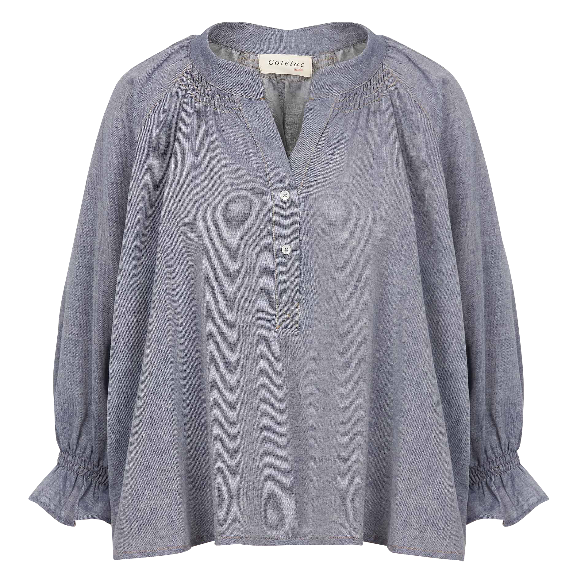 EVA - Blouse col rond en coton | Bleu