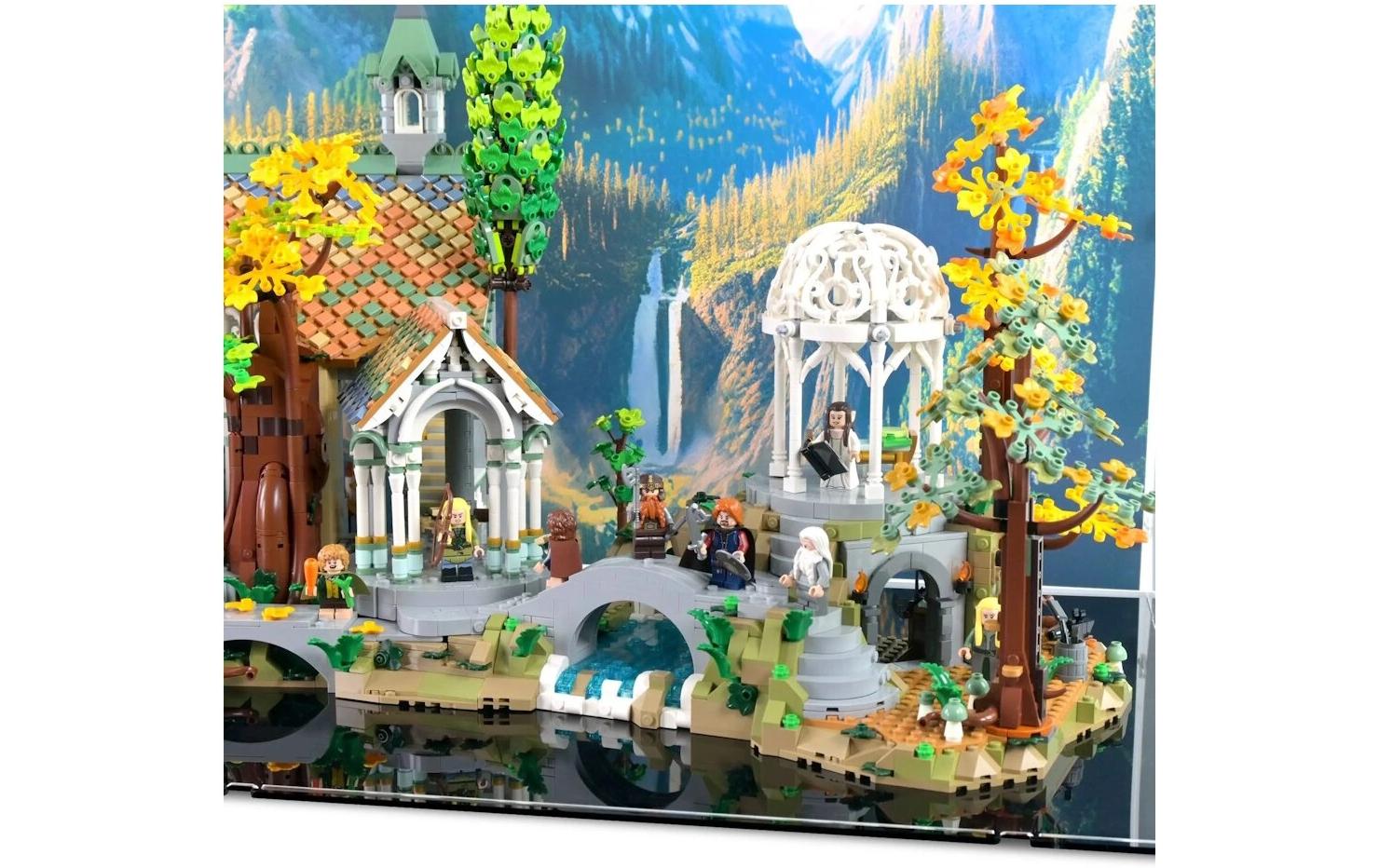 Baukasten Acryl-Display für LEGO 10316 Herr der Ringe<br>Acry-Display-Box mit Hintergrundbild und schwarzem Boden für LEGO der Herr der Ringe: Bruchtag