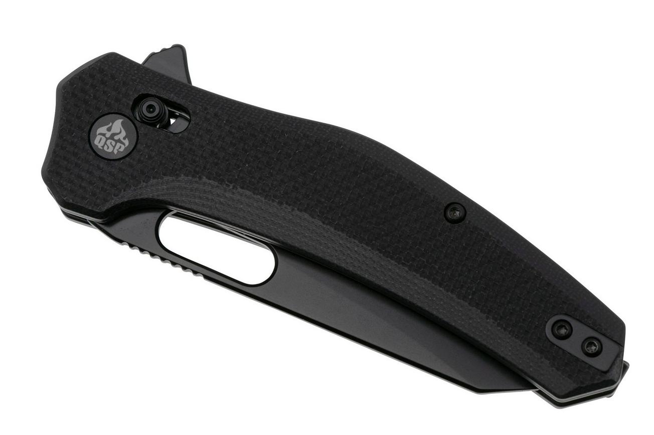 QSP Knife Emu 164-C2, Black 14C28N, Black Coarse G10, zakmes