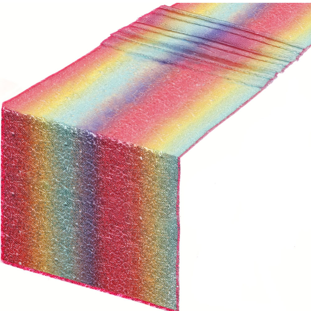 (180x30cm) Pailletten Tischläufer Party Deko Glitzer Tischtuch - Regenbogen