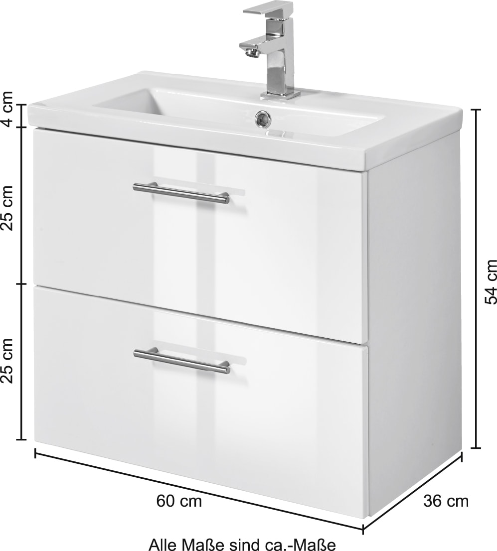 welltime Waschtisch »Trento, verschiedene Ausführungen und Farben« Breite 60 cm, Tiefe 36 cm, SlimLine Badmöbel, Waschplatz