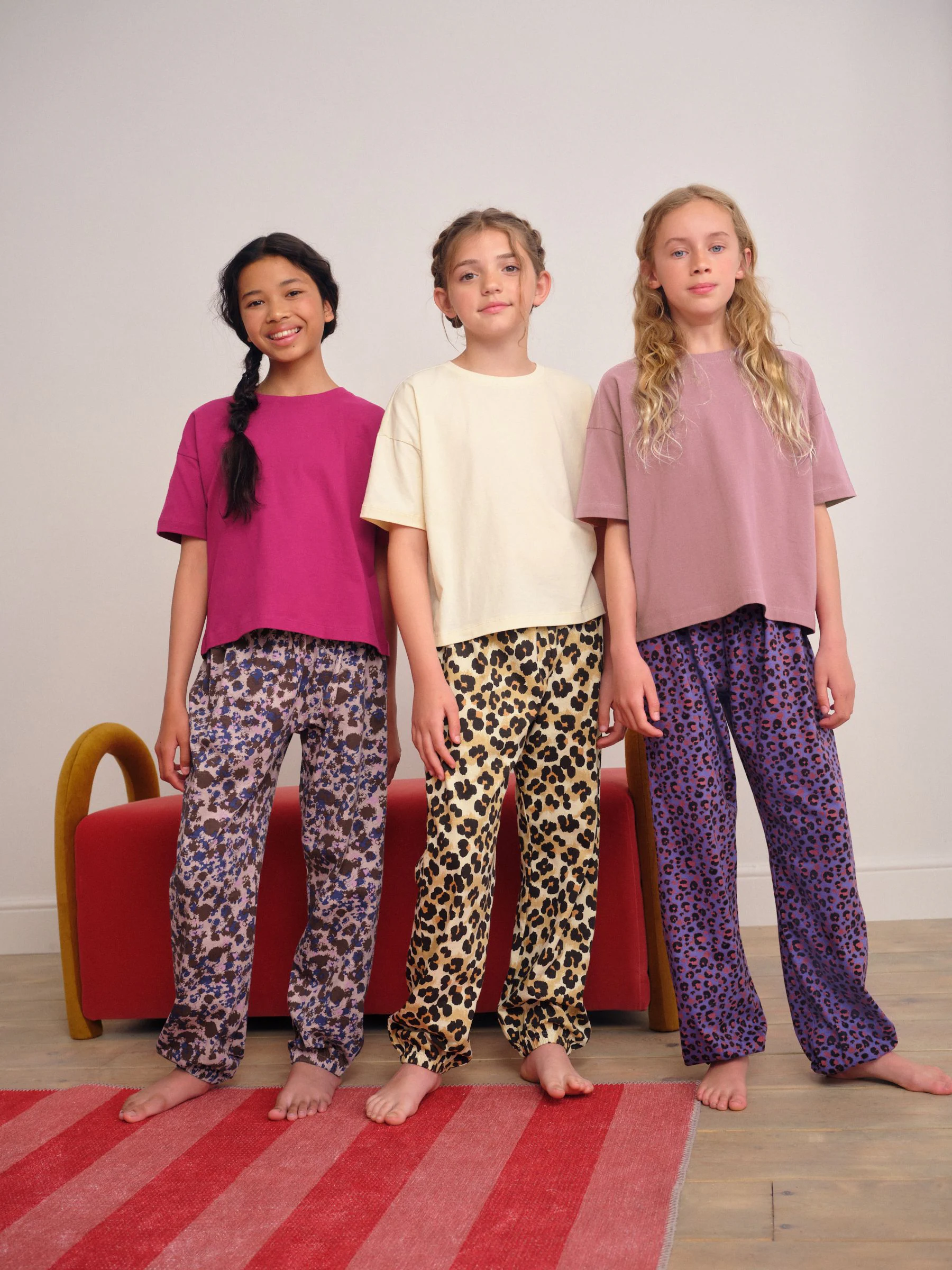 Plum/Bruin - Verpakking van 3 pyjama's met joggingbroek met dierenprint (3-16jr)